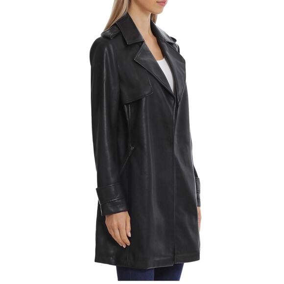 Bagatelle Collection Open Front Faux Leather Trench Coat Jacket Black Size Small - Picture 1 of 7